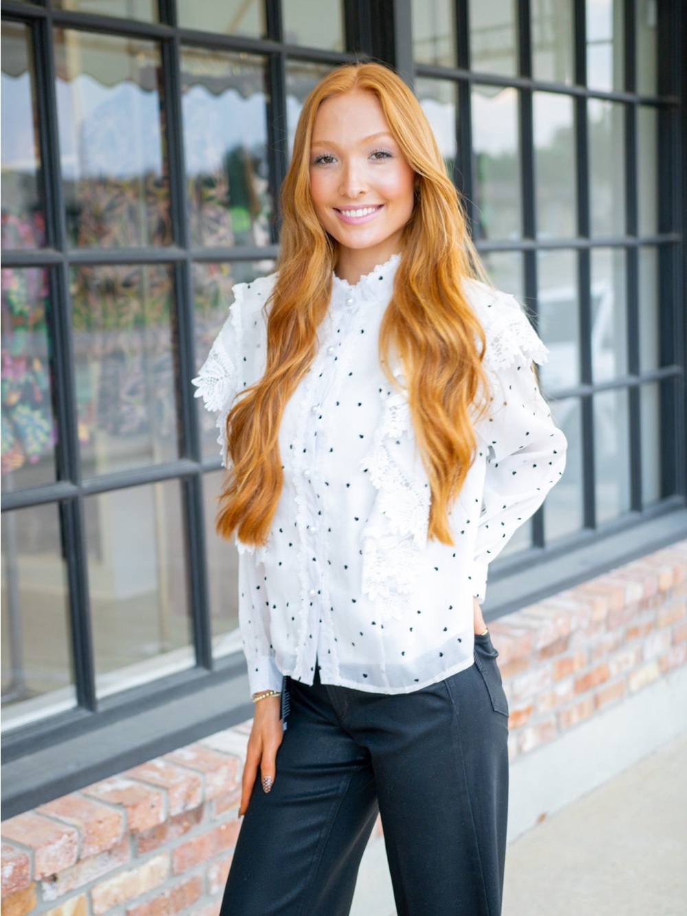 HEARTS AFLUTTER RUFFLE BLOUSE, WHITE - Picture 7 of 16